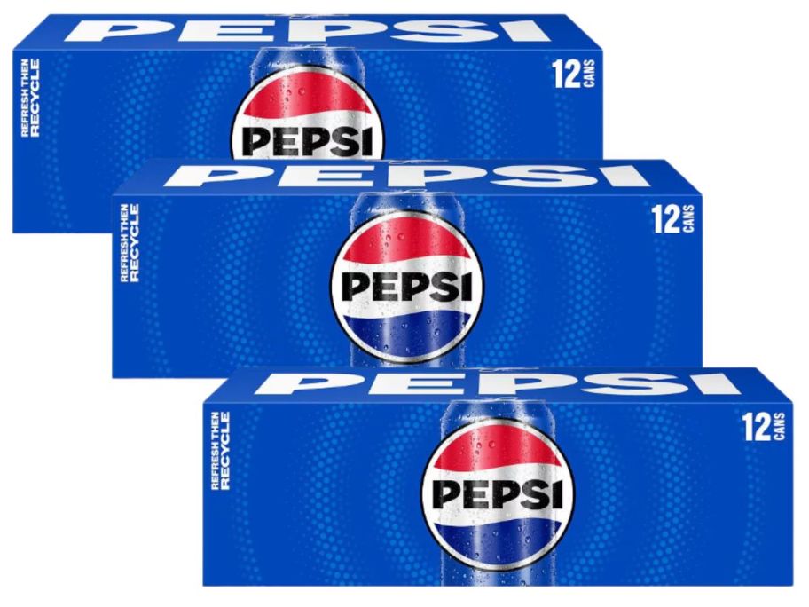 three pepsi 12 pack stock images