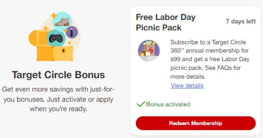 target circle 360 labor day bonus screenshot