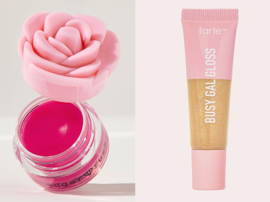 rose lip butter and gold lip gloss