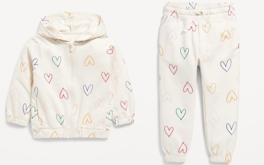 beige hearts toddler sweatshirt and pants 