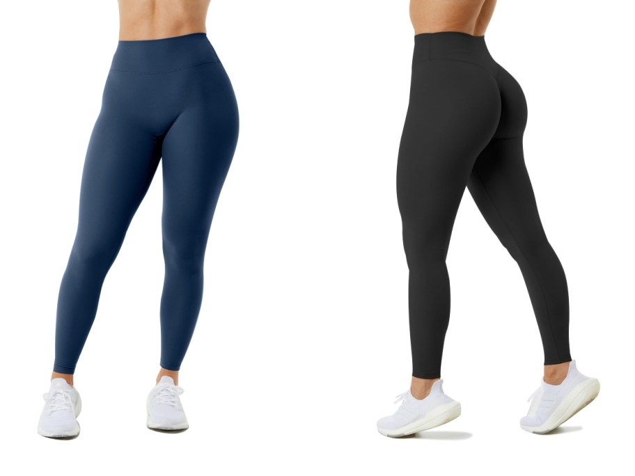 women wearing blue and black leggings