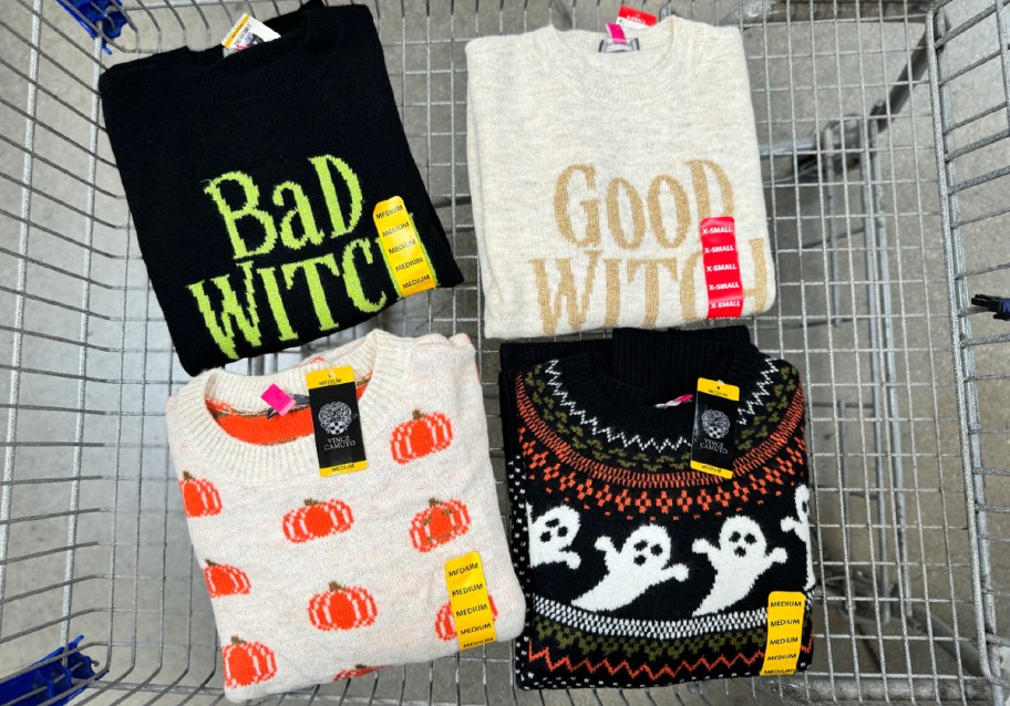 4 halloween sweaters in sams club cart