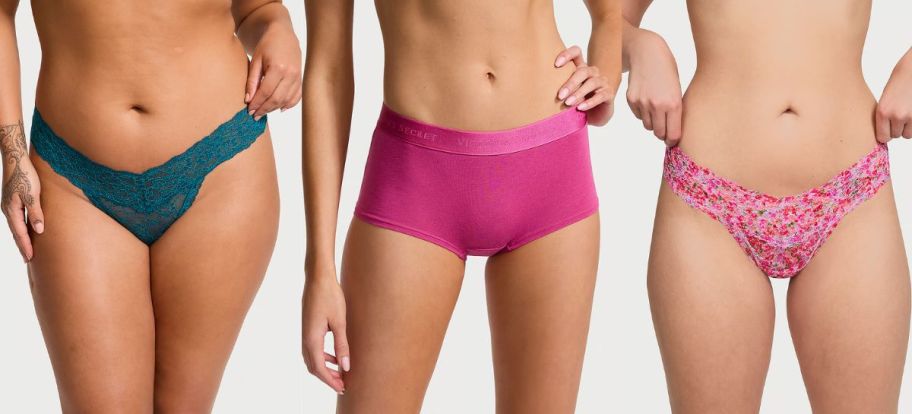 three women wearing victorias secret panties