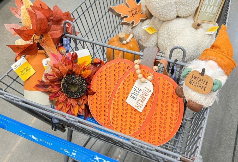 walmart cart filled with fall decor finds