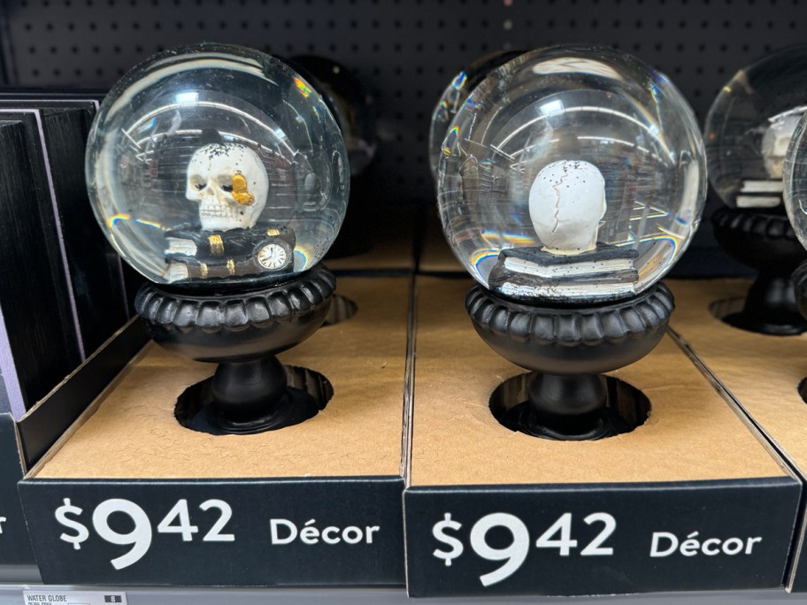 skull water globe on a store shelf