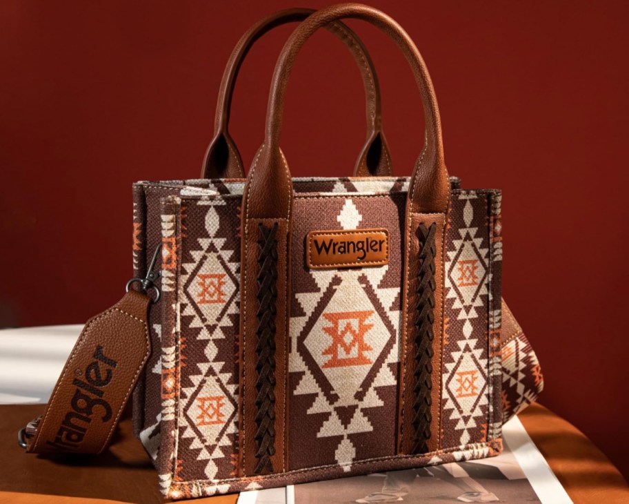 brown aztec print tote bag