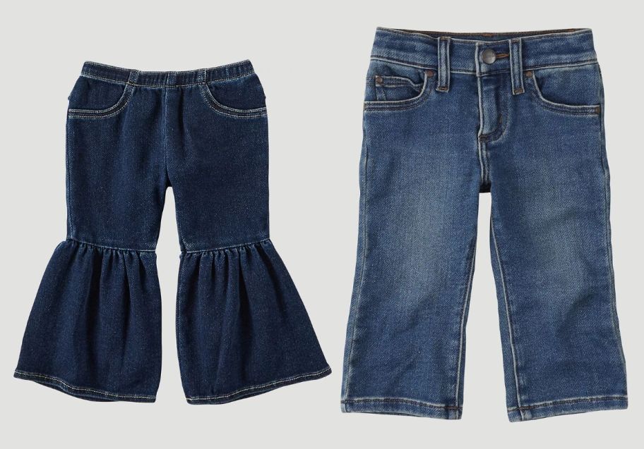 pairs of girls and boys wrangler jeans