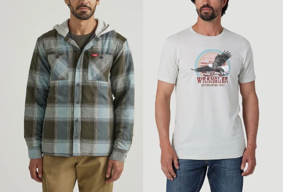 two male models in wrangler shirts