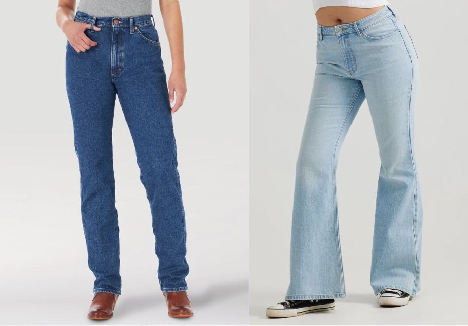 two female models in wrangler jeans