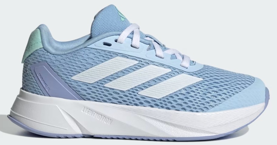 light blue and white kid's adidas shoe