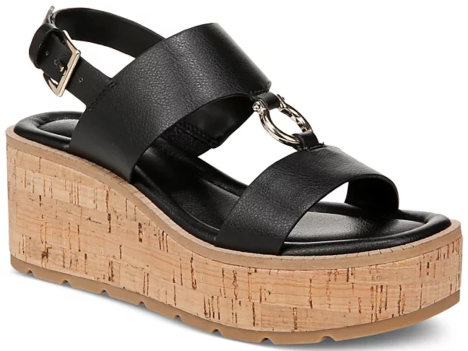 women's black and cork wedge platform sandals 