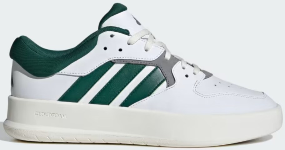 white, green, and grey men's adidas court style shoe