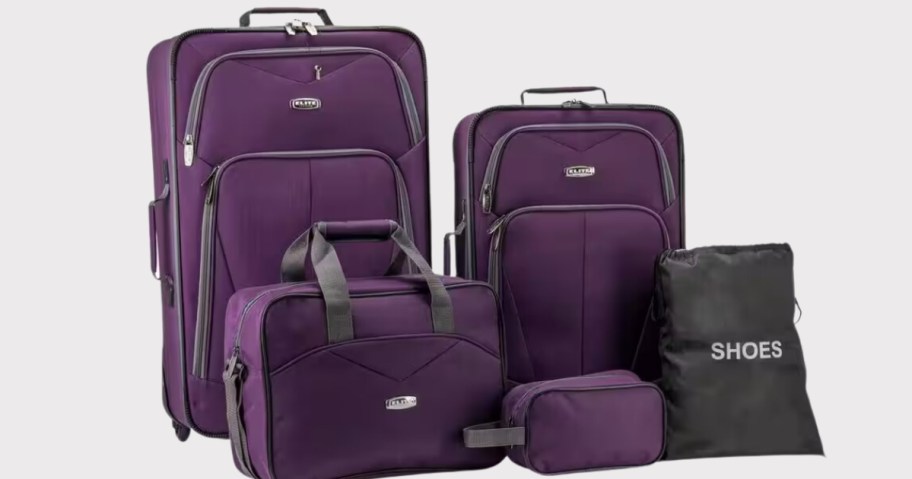 purple 5 piece soft sided luggage set