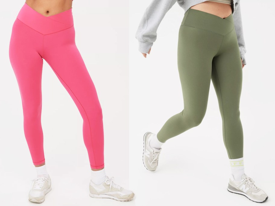 women in pink and green leggings