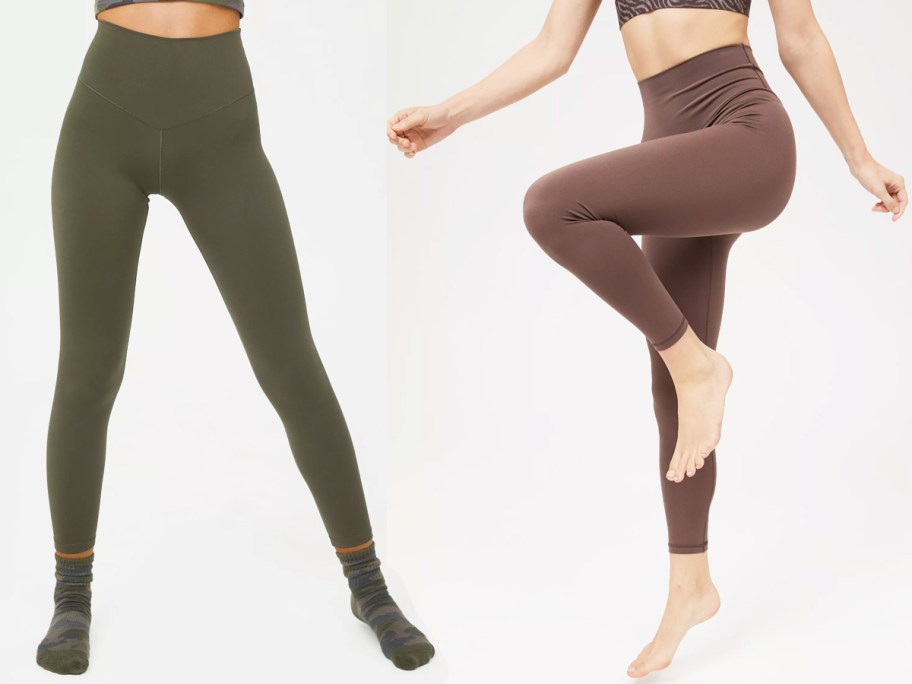 women in olive green and brown leggings