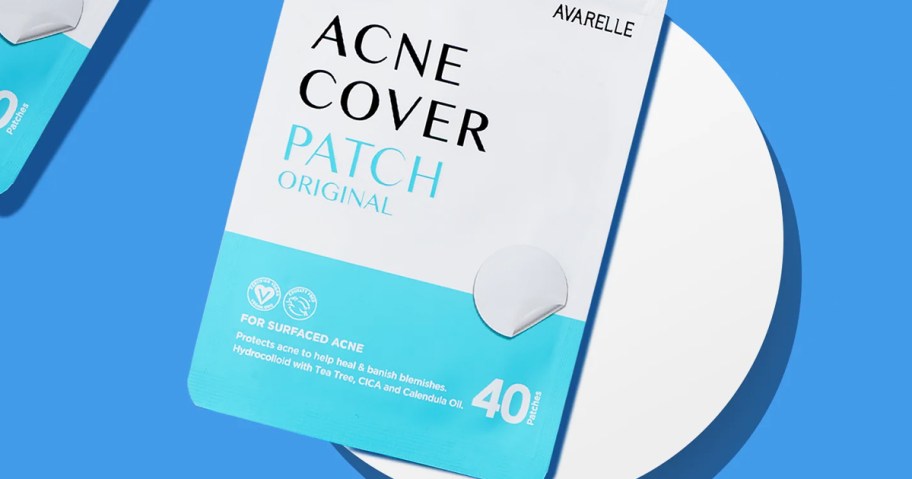 white and blue pack of Avarelle Acne Cover Patches