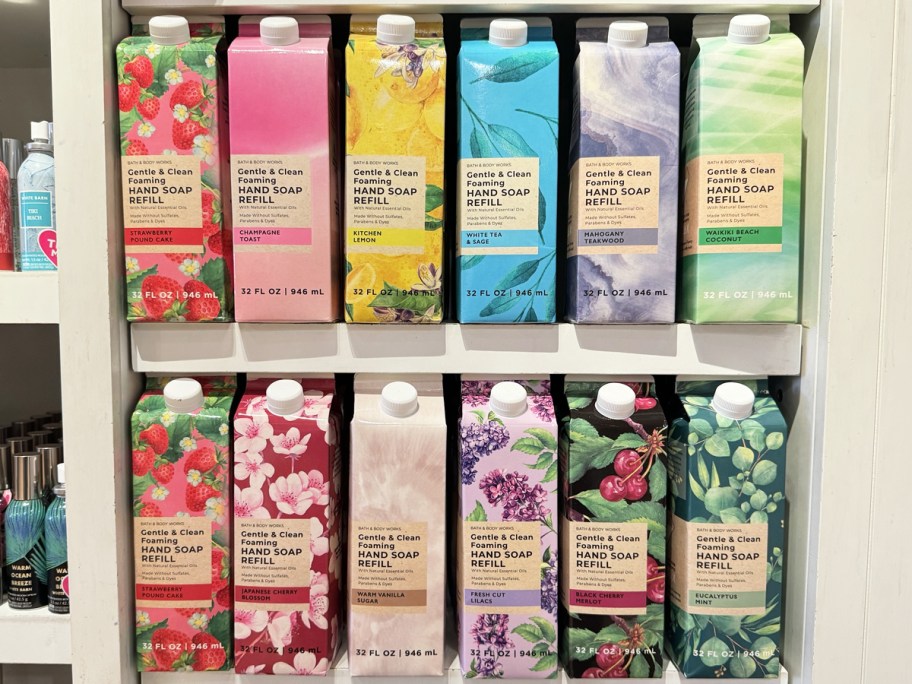 shelves full of various Bath & Body Works Foaming Hand Soap Refills