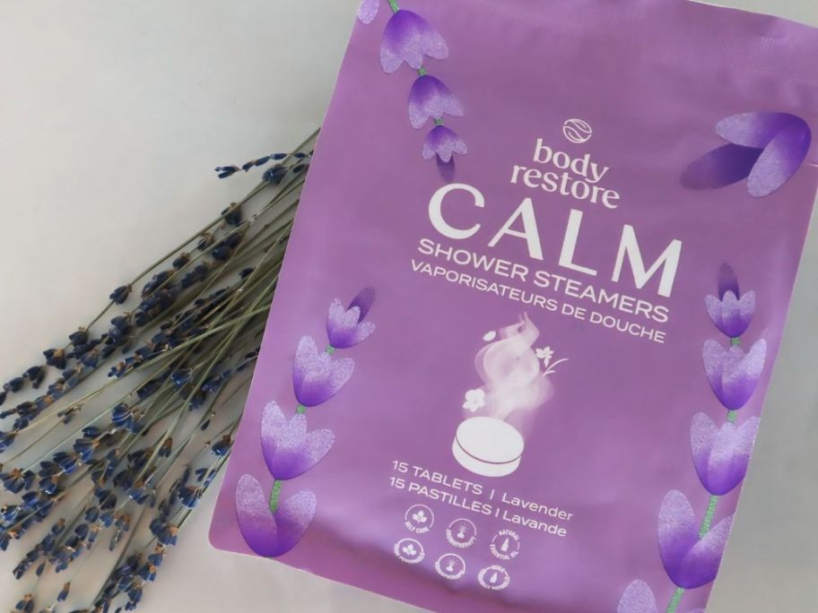 A bag of Body Relief Shower Steamers in Lavender scent