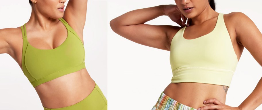 two women in green and yellow sports bras