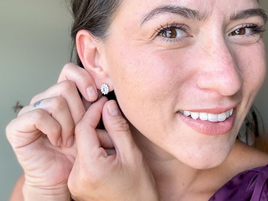 Woman wearing Cate & Chloe Sage Wisdom Earrings