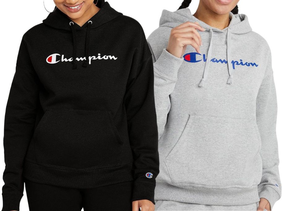 2 women wearing Champion Women's Hoodies