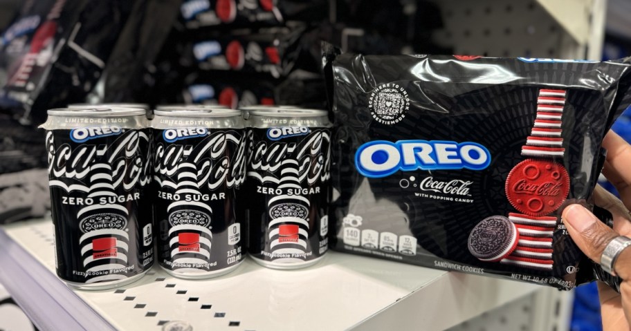 cans of oreo coca-cola and package of coca-cola oreos