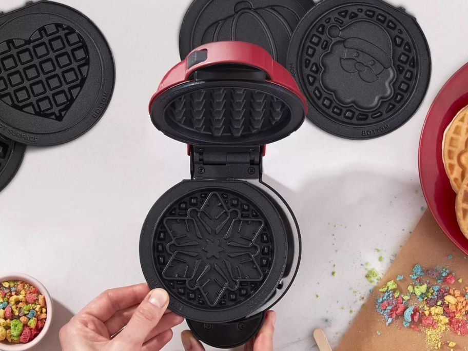 Dash Mini Waffle Maker with interchangeable holiday plates