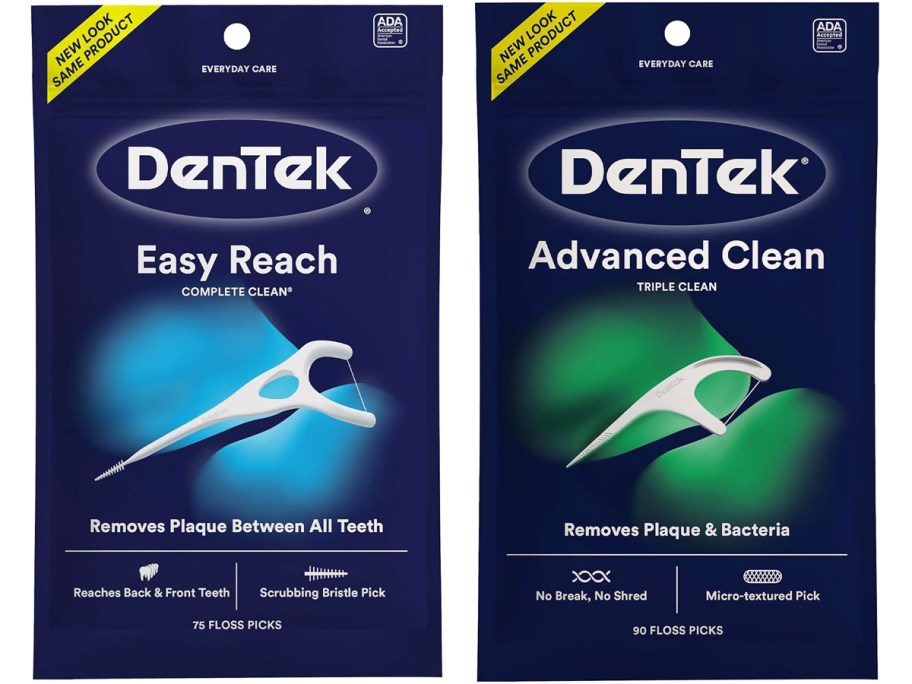 two bags of DenTek floss picks