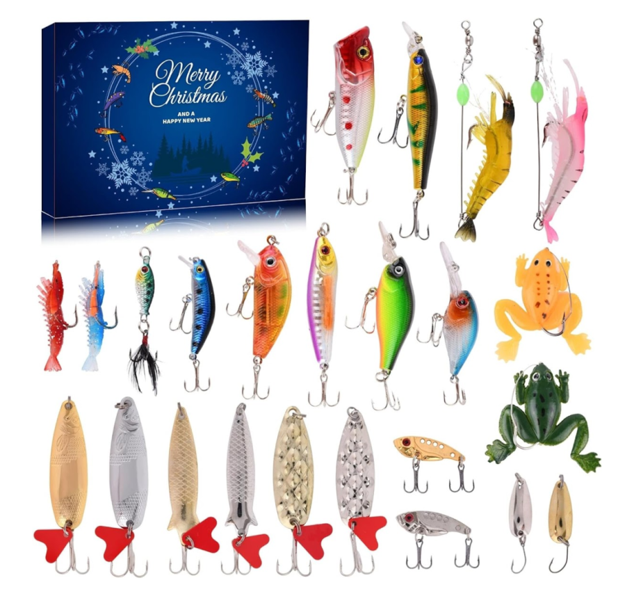 An Amazon Advent calendar with fish tackle inside, a great gift for a fisherman