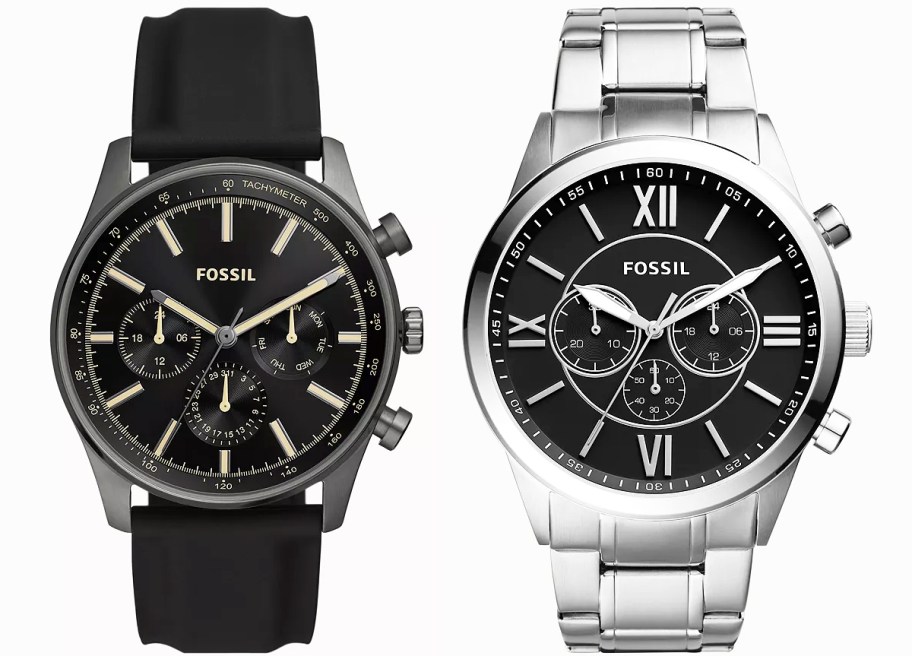 men's black silicone watch and silver watch with black face