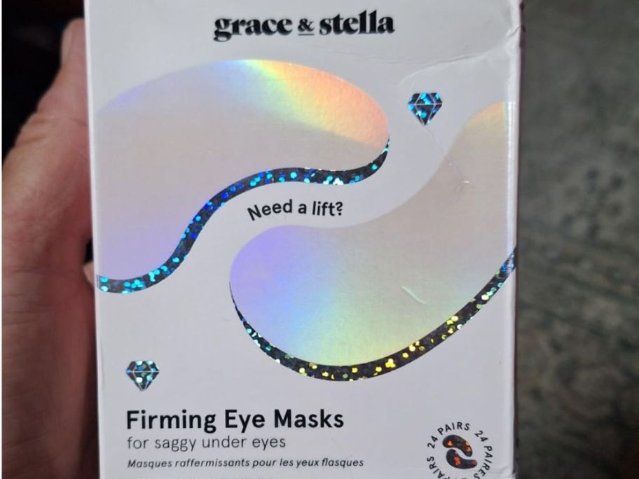 Grace & Stella firming eye masks in persons hand