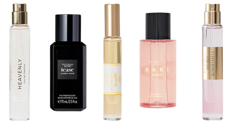 bottles of Victoria Secret travel mists and mini sprays