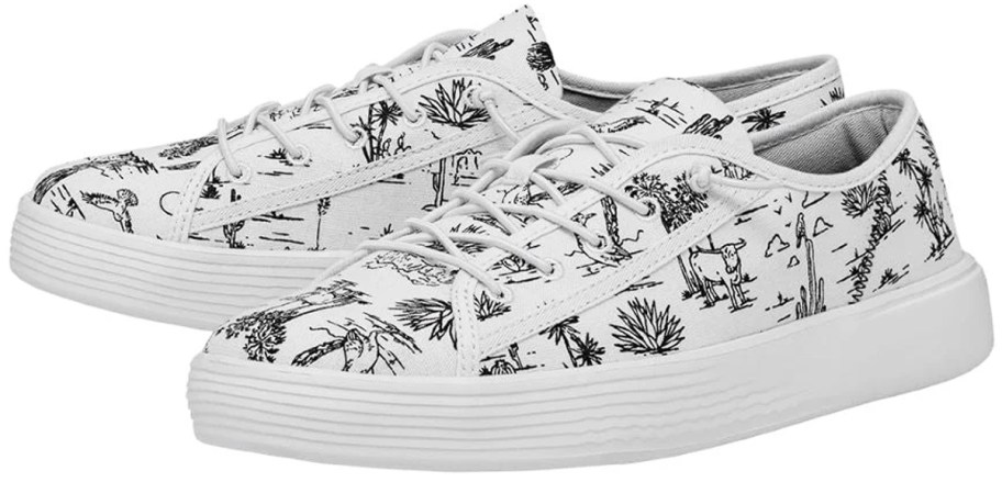 white and black desert graphic print shoes