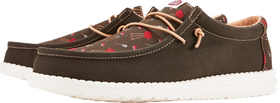 pair of brown bbq print sneakers