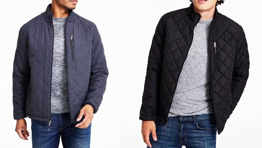 two men in blue and black quilted jackets