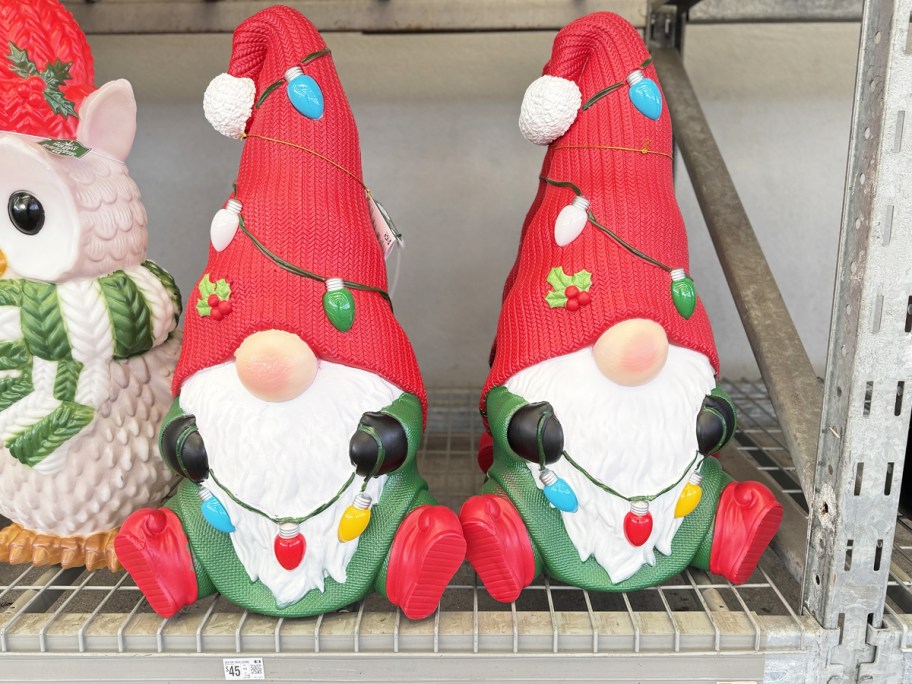 christmas gnome blow molds on store shelf