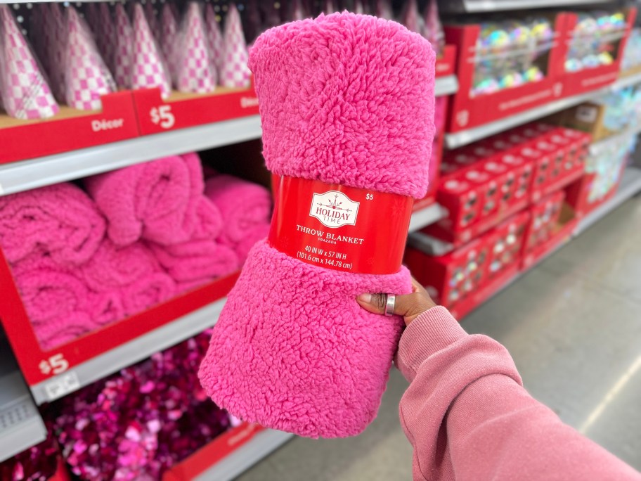 Holiday Time Pink Throw Blanket