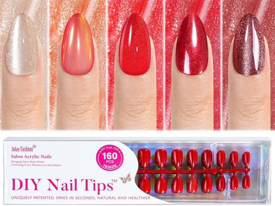 5 nails with fun colors and Jofay DIY Nail Tips