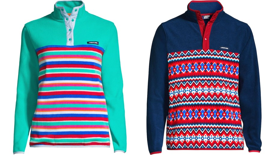 two colorful fleece pullovers