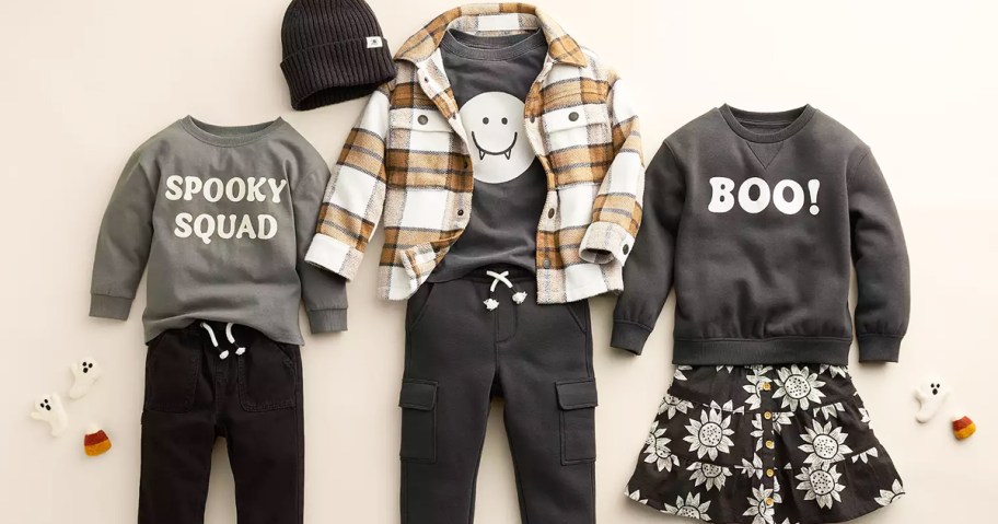 three kids outfits using halloween tees