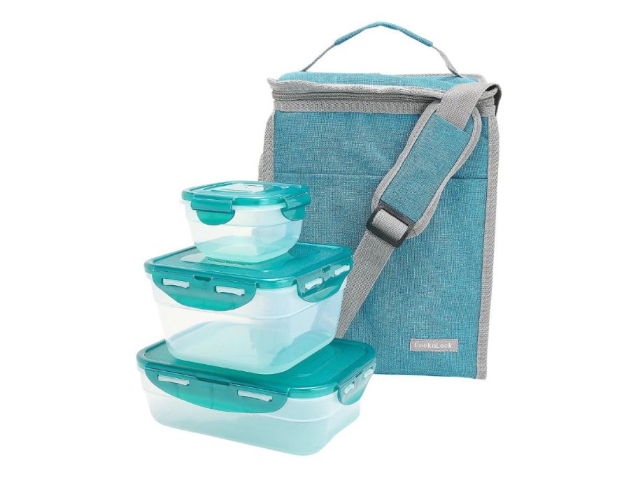 LocknLock 3-Piece Multi-Shape Storage Set w/ Lunch Bag stock image