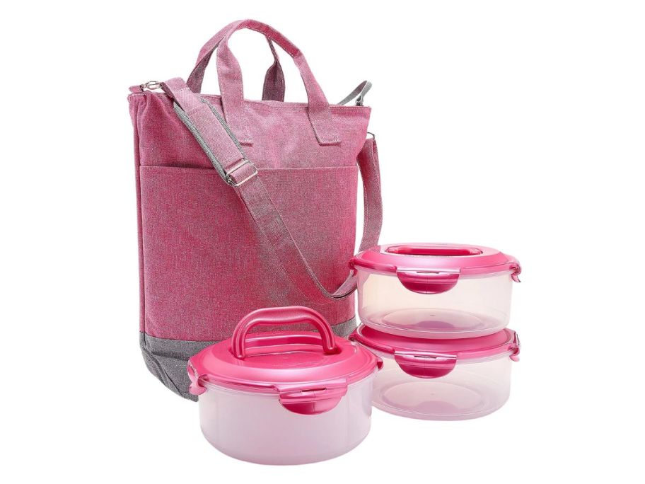 LocknLock Insulated Tote w/ 3-Piece Storage Set w/ Handles & 1 Divider stock image