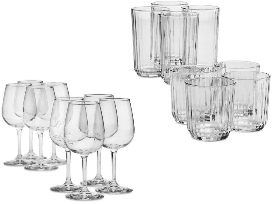 Stock images of two Arch Studio Glassware 8-piece sets