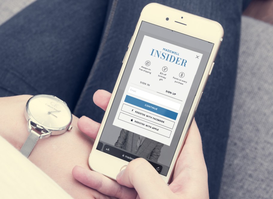 The Madewell Insider rewards program shown on a phone