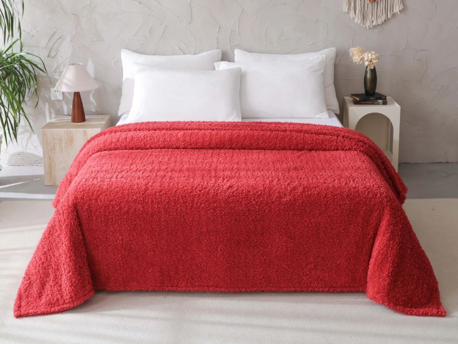 Mainstays Faux Shearling Blanket on bed