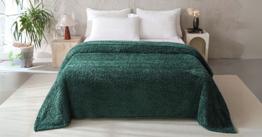 Mainstays Faux Shearling Blanket on bed