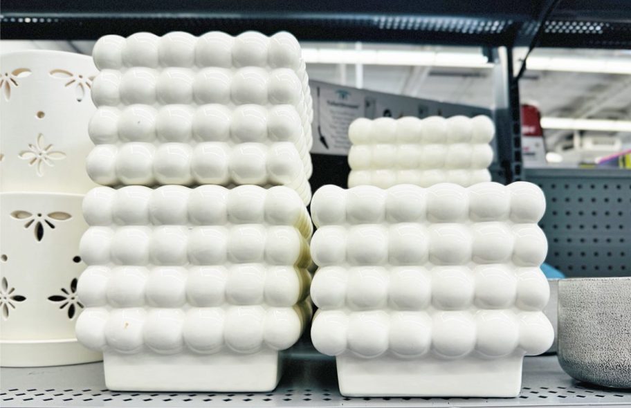 white square bubble planters on store shelf