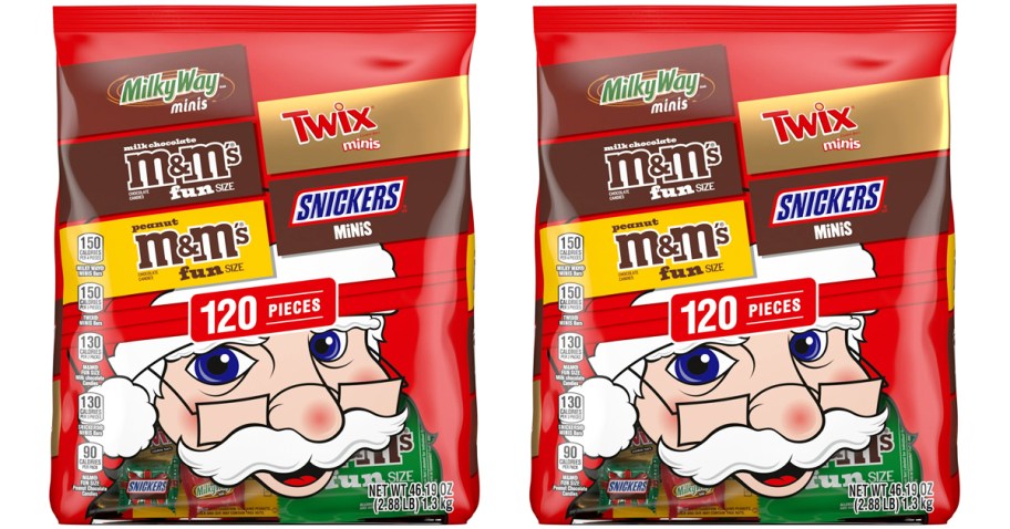 two large bags of Mars Chocolate Christmas Candy