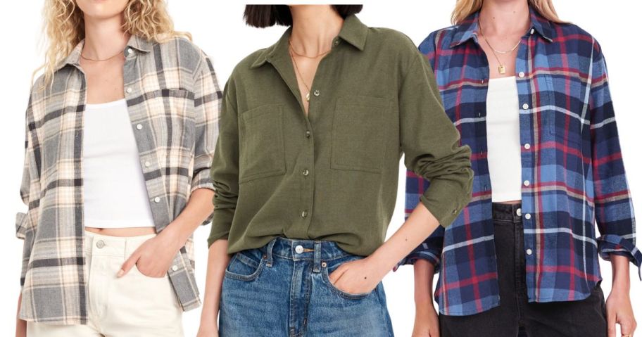 women wearing old navy button down tops