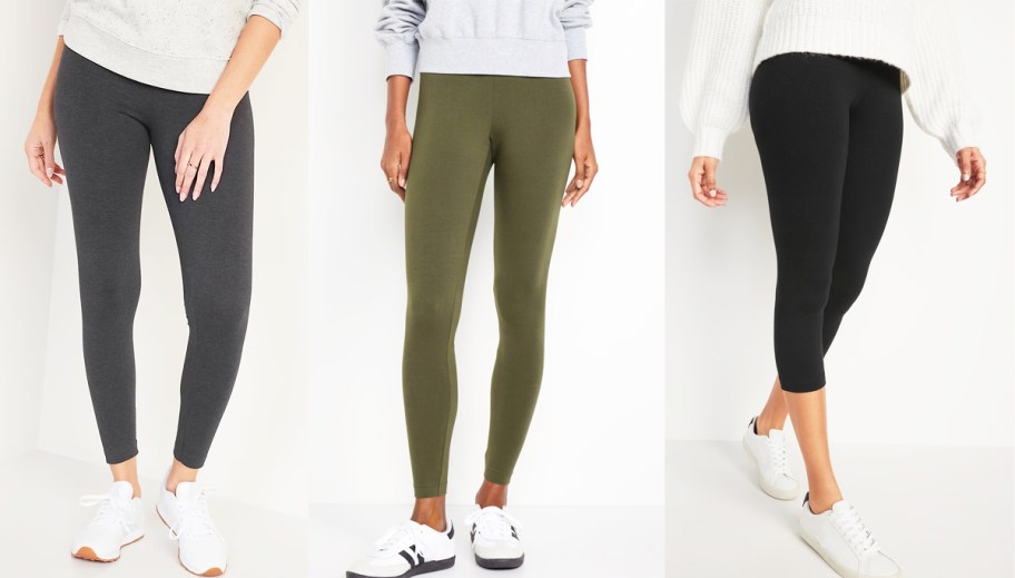 three women in grey, green, and black leggings